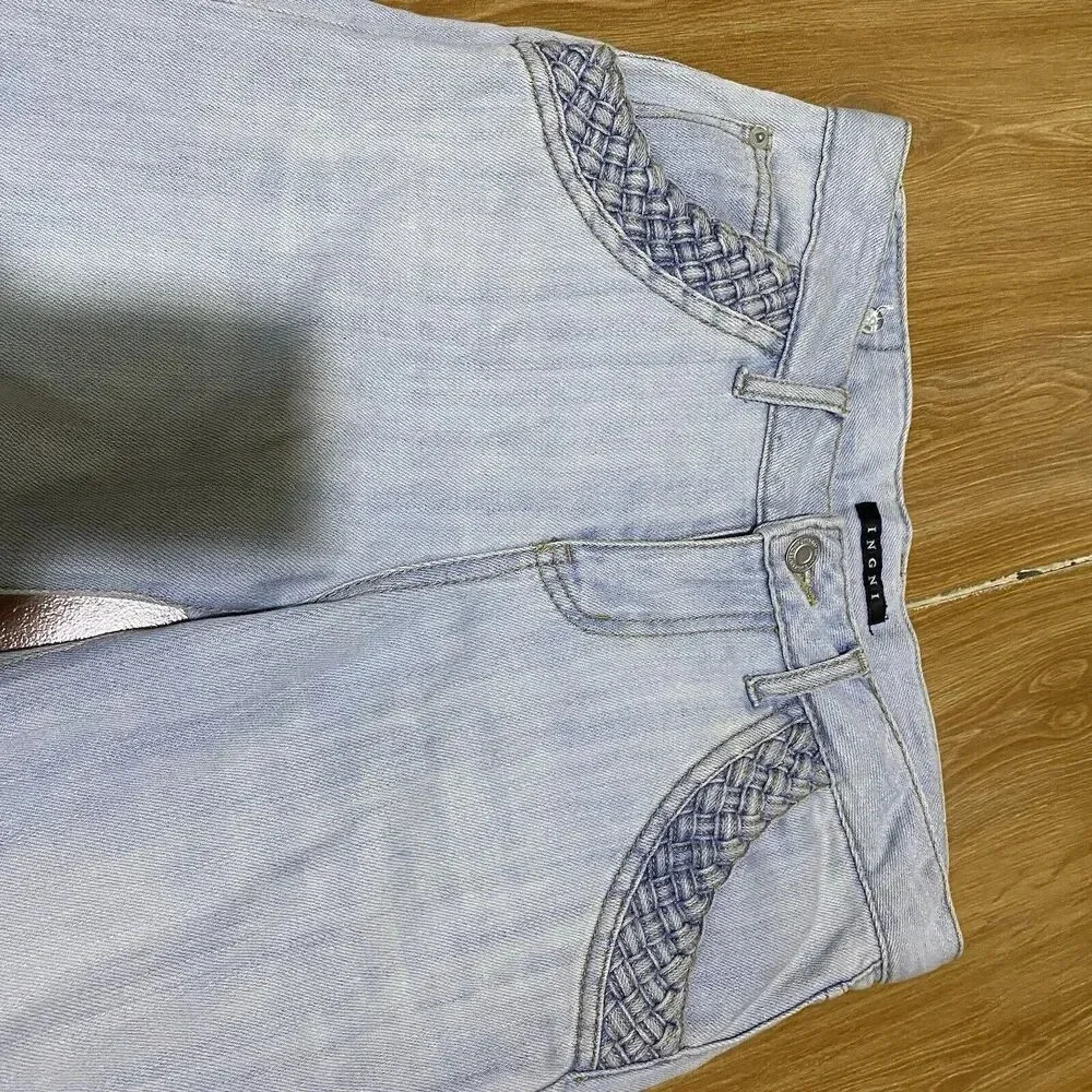 VTG Y2K Ingni Jeans Light Wash Blue Wide Leg Women’s Size M Pocket - Picture 10 of 11